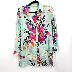Soft Surroundings Lily Floral Tunic Top – Mint Green,‎ Size S